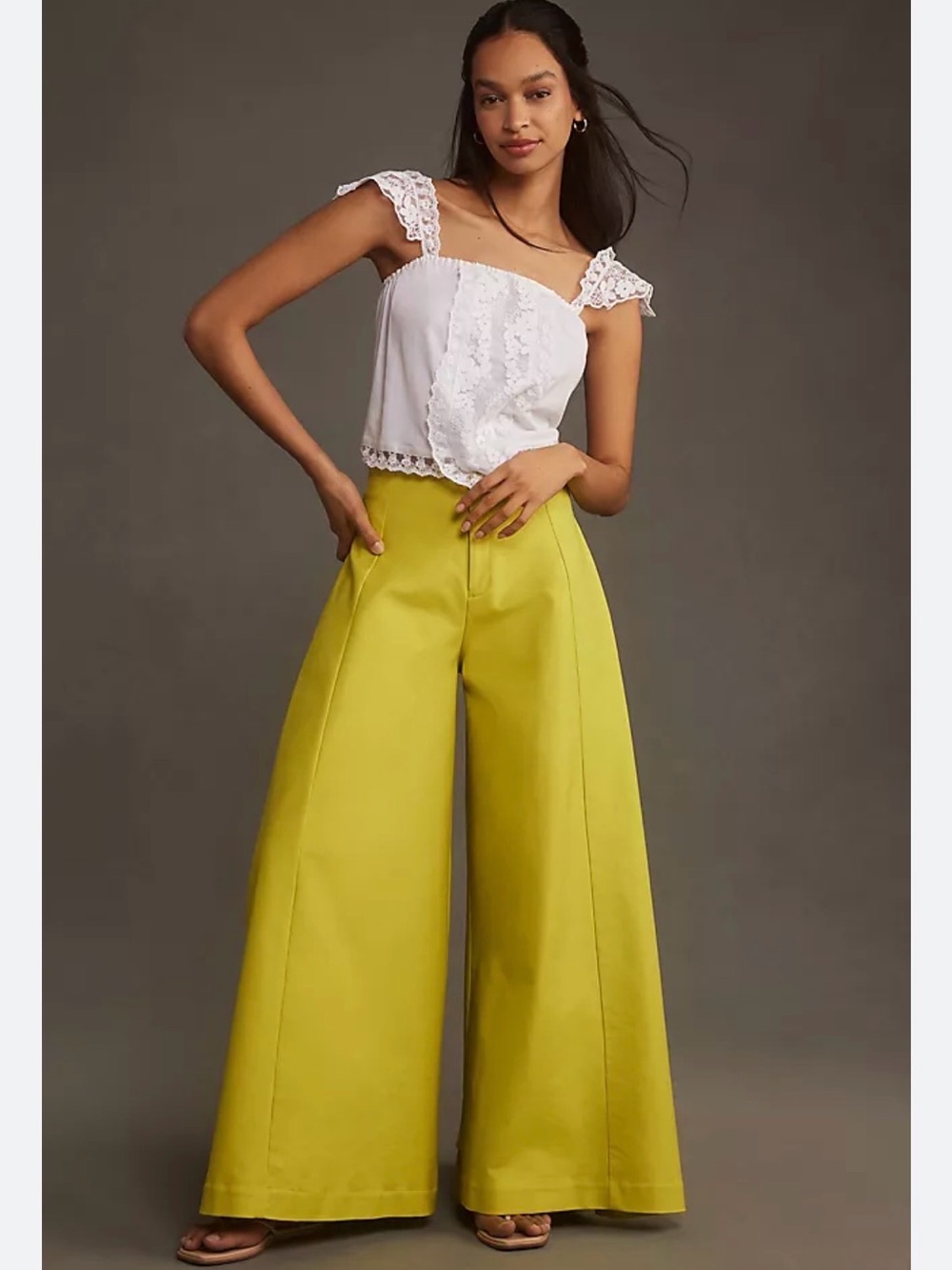 Anthropology Mauve High-Waist Wide Leg Pants in Mustard. Yellow/green - Picture 2 of 9